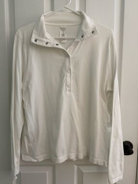 Athleta Ribbed White Buttoned Henley - size XL